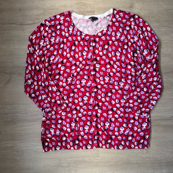 Talbots Sweaters - Talbots Cardigan Women L Petite Floral Button Front Career Work Layering Red